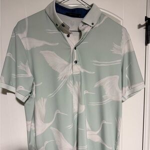 Greyson Mens Mint Green Crane Pattern Golf Polo Shirt